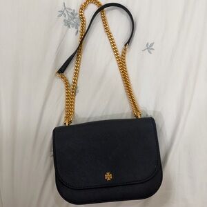 Tory Burch Black Crossbody Bag with Gold Chain